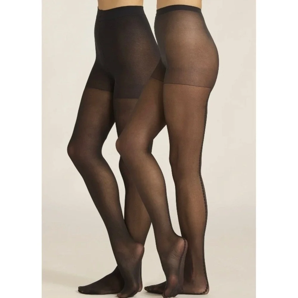Joyspun Back Seam & Opaque Tights‎ Womens Size Small Black 2 Pair